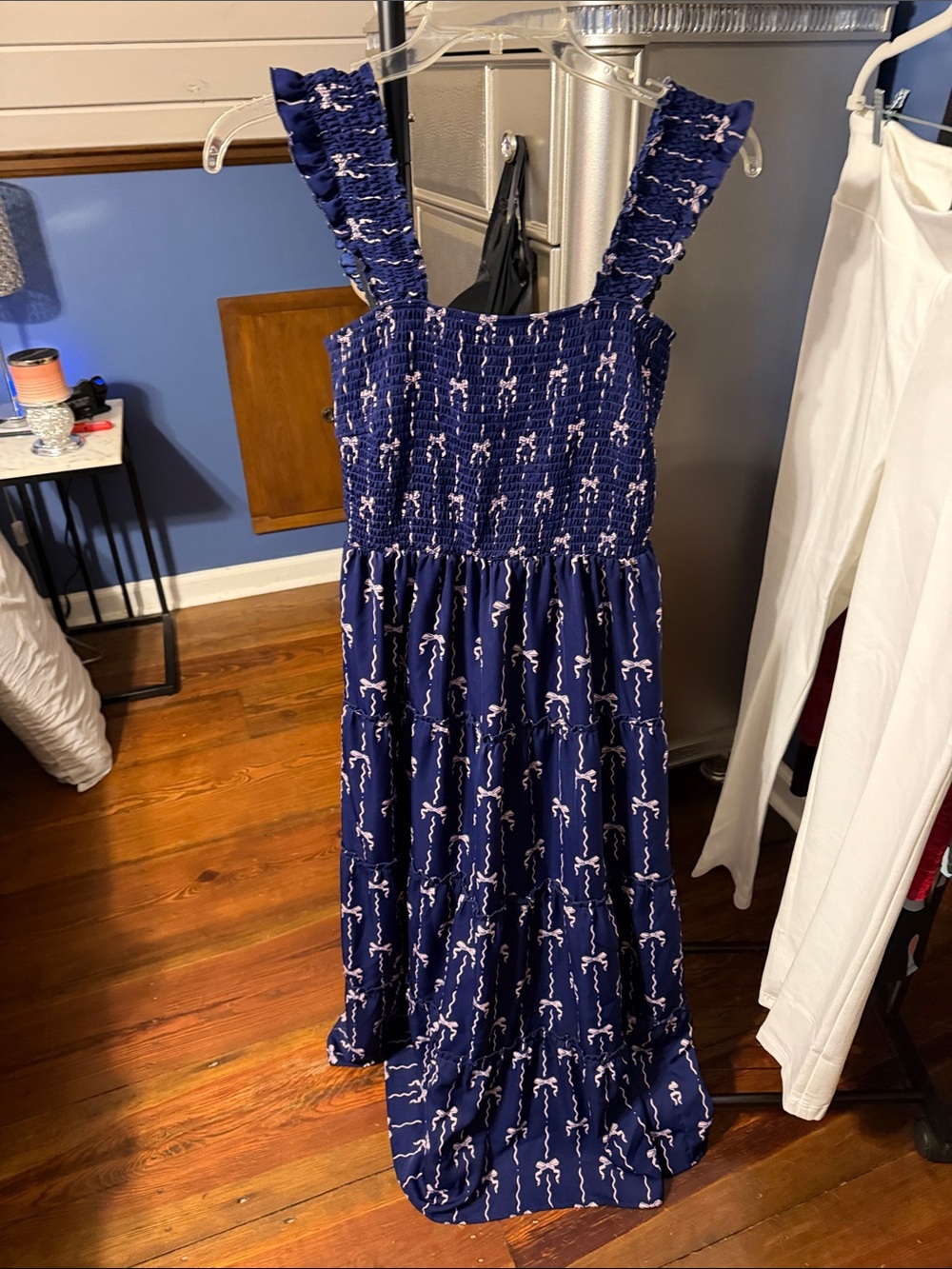 Fashion Brand Company Navy Maxi Dress with Pale Pink Abstract Print
